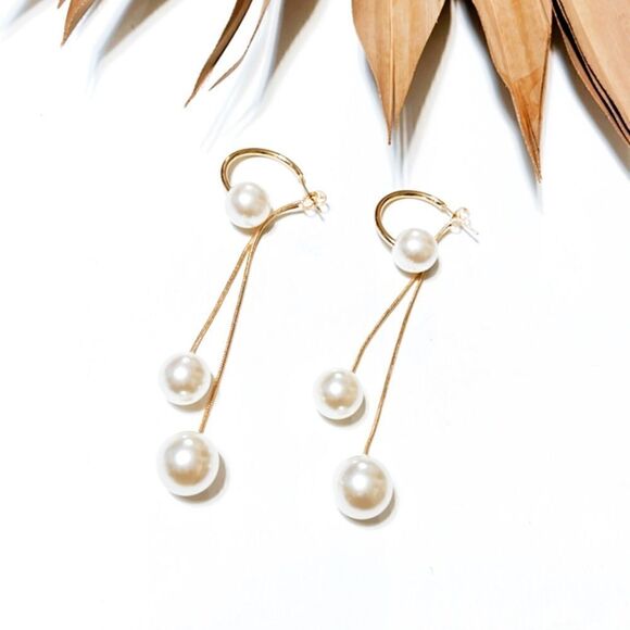 Pearl drop hoop earrings S420 - Picture 1 of 2